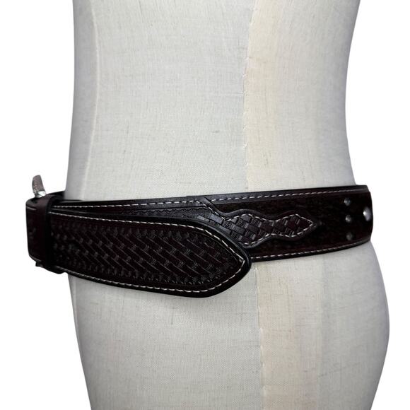 Western Jeweled Rhinestone Basketweave Leather Chunky Brown Belt Size Medium main image 7